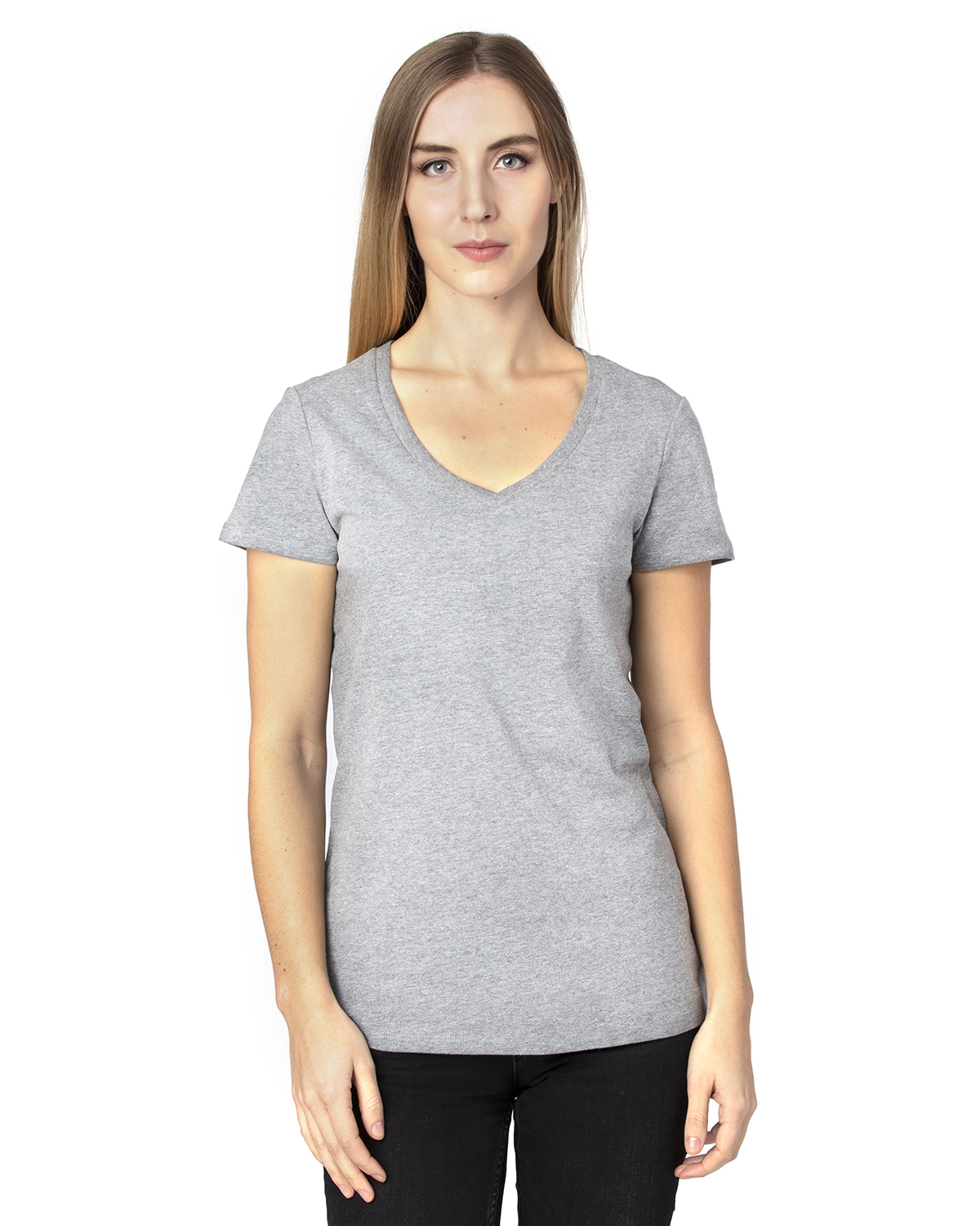 Threadfast Apparel 200RV Women's Ultimate V-Neck T-Shirt in Heather Grey size 2XL | Cotton/Polyester Blend