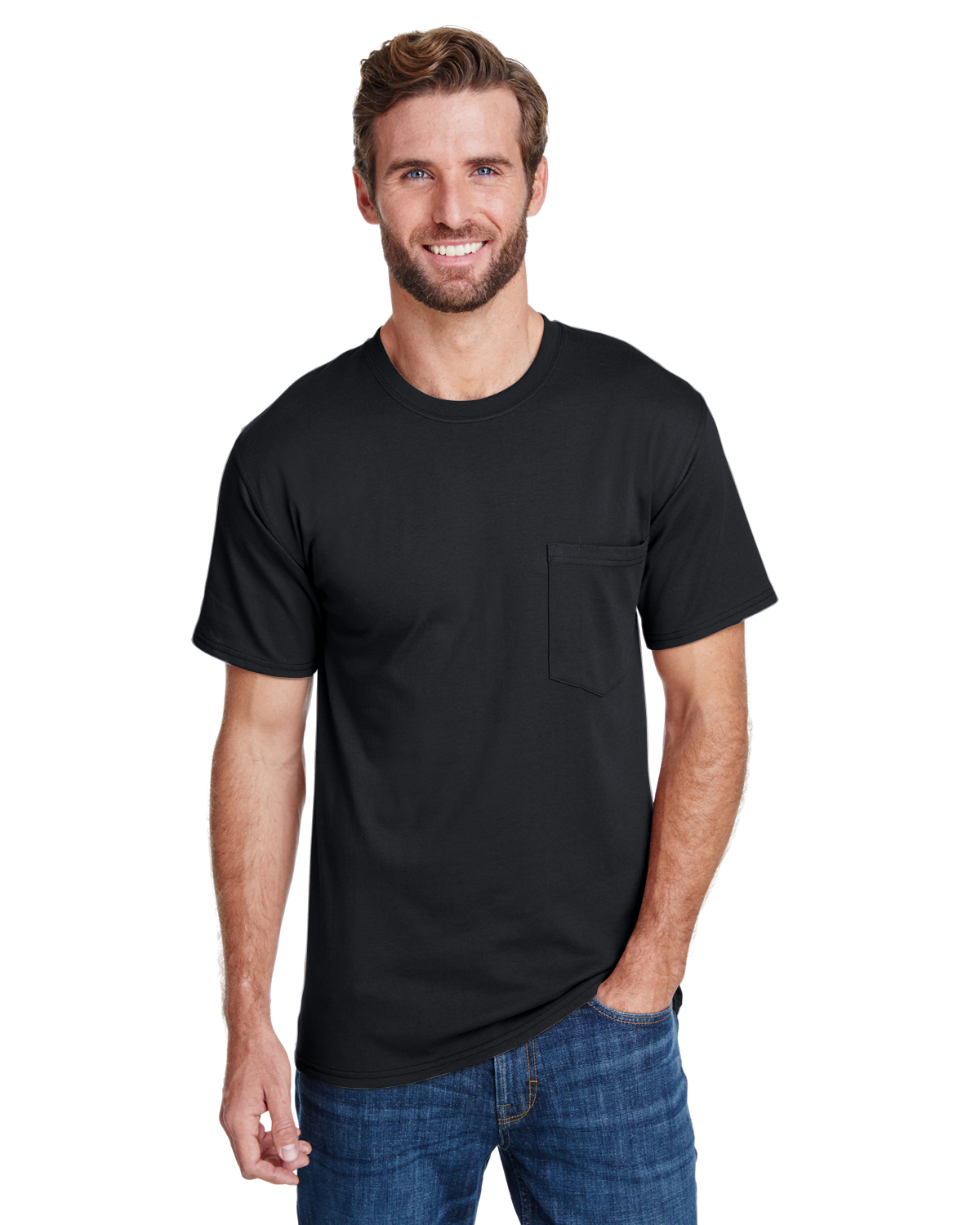 Hanes W110 Adult Workwear Pocket T-Shirt in Black size 3XL | Cotton/Polyester Blend