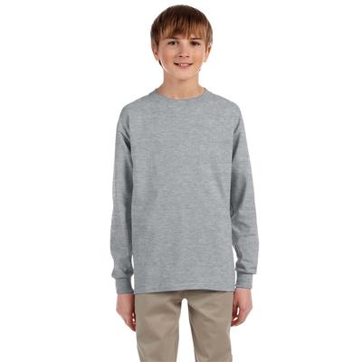 Jerzees 29BL Youth Dri-Power Active 50/50 Cotton/Poly Long Sleeve T-Shirt in Heather size Medium | Cotton Polyester 29BLR