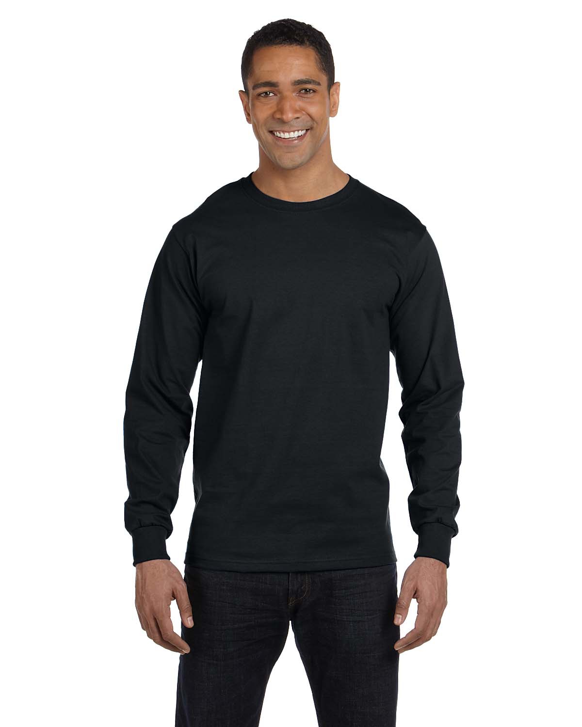 Hanes 5186 Adult Long-Sleeve Beefy-T-Shirt in Black size Large | Ringspun Cotton