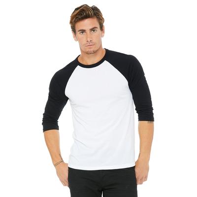 Bella + Canvas 3200 3/4-Sleeve Baseball T-Shirt in White/Black size Small | Triblend B3200, BC3200