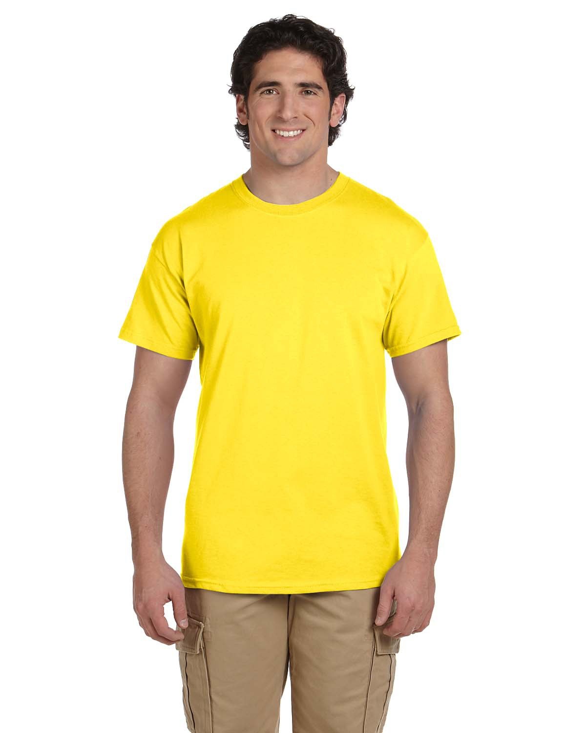 Hanes 5170 50/50 T-Shirt in Yellow size Small | Cotton Polyester