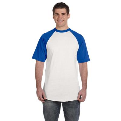 Augusta Sportswear 423 Baseball Short Sleeve Top 2.0 in White/Royal size Large | Cotton Polyester