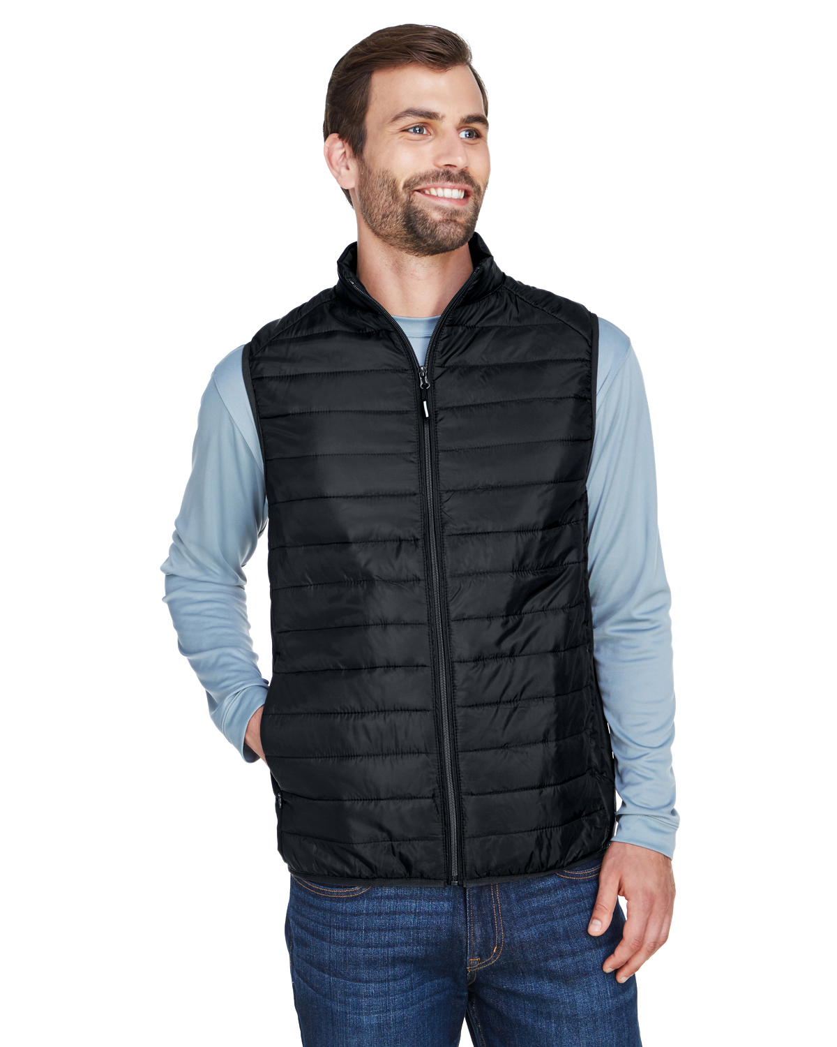 CORE365 CE702 Men's Prevail Packable Puffer Vest in Black size Small | Polyester