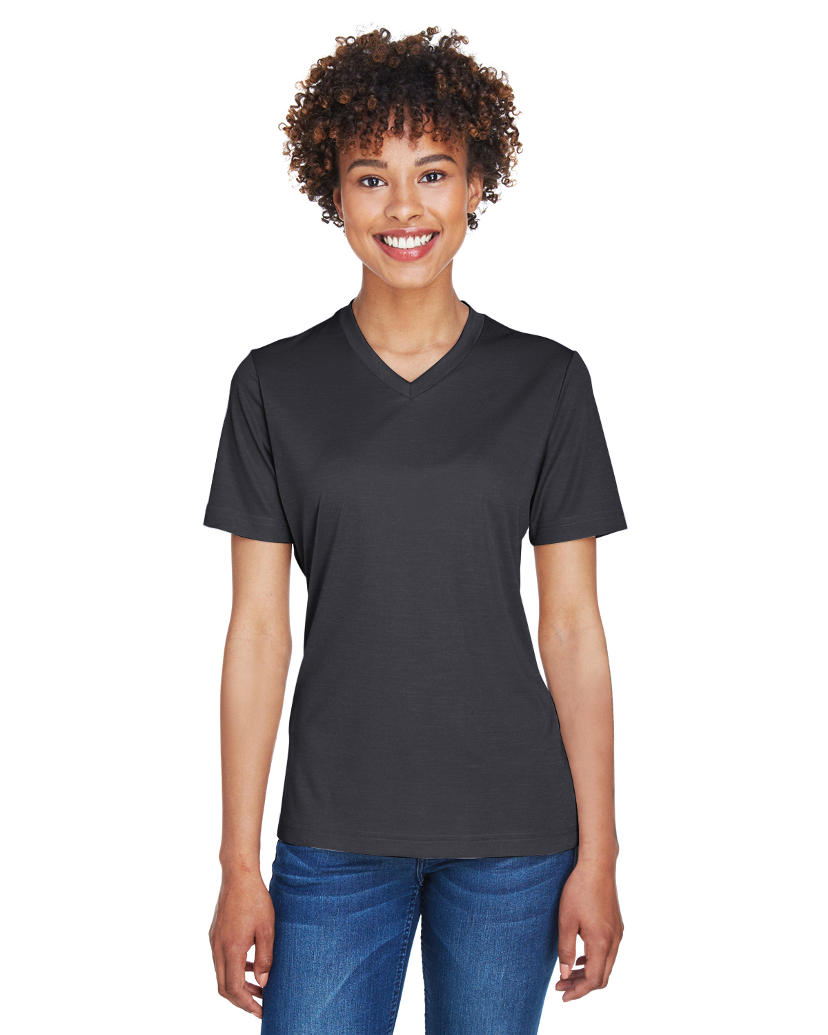 Team 365 TT11HW Women's Sonic Heather Performance T-Shirt in Black size Medium | Polyester