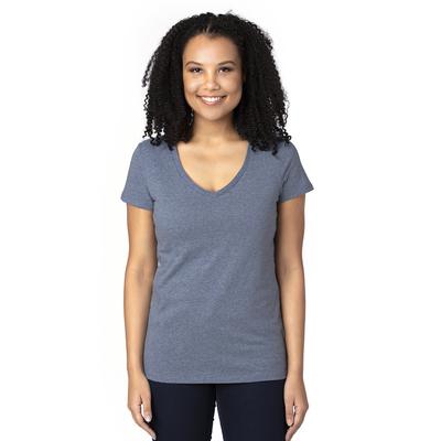 Threadfast Apparel 200RV Women's Ultimate V-Neck T-Shirt in Navy Blue Heather size Medium | Cotton/Polyester Blend
