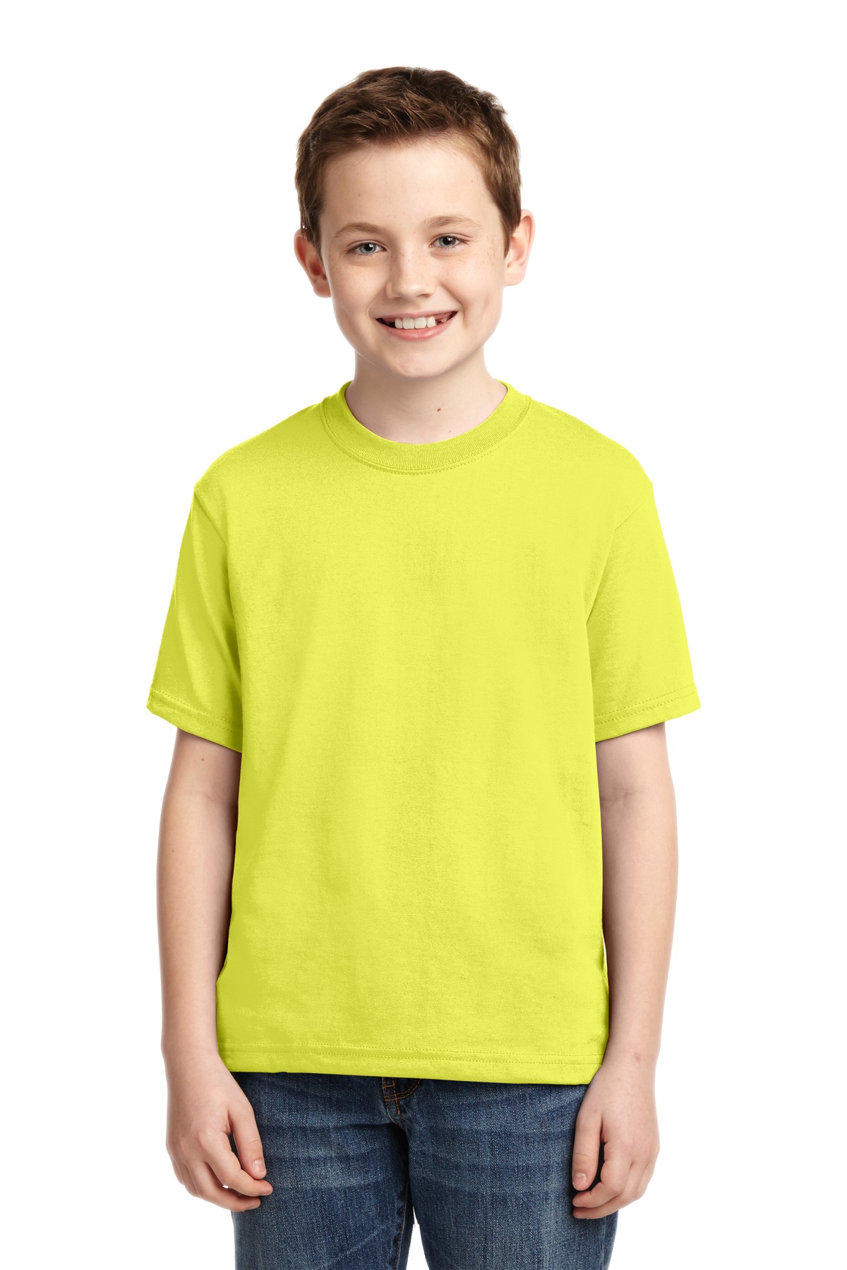 Jerzees 29B Youth Dri-Power 50/50 T-Shirt in Neon Yellow size Small | Cotton Polyester 29BR