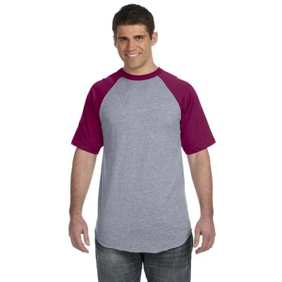 Augusta Sportswear 423 Baseball Short Sleeve Top 2.0 in Heather/Maroon size 2XL | Cotton Polyester