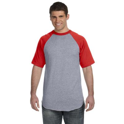 Augusta Sportswear 423 Baseball Short Sleeve Top 2.0 in Heather/Red size Large | Cotton Polyester