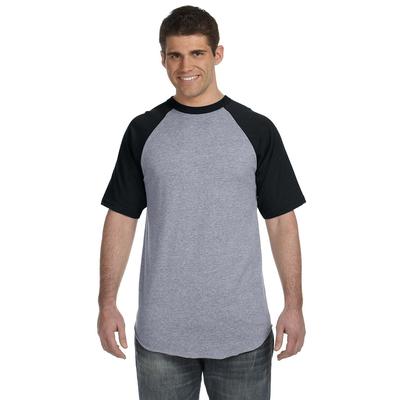 Augusta Sportswear 423 Baseball Short Sleeve Top 2.0 in Heather/Black size Small | Cotton Polyester