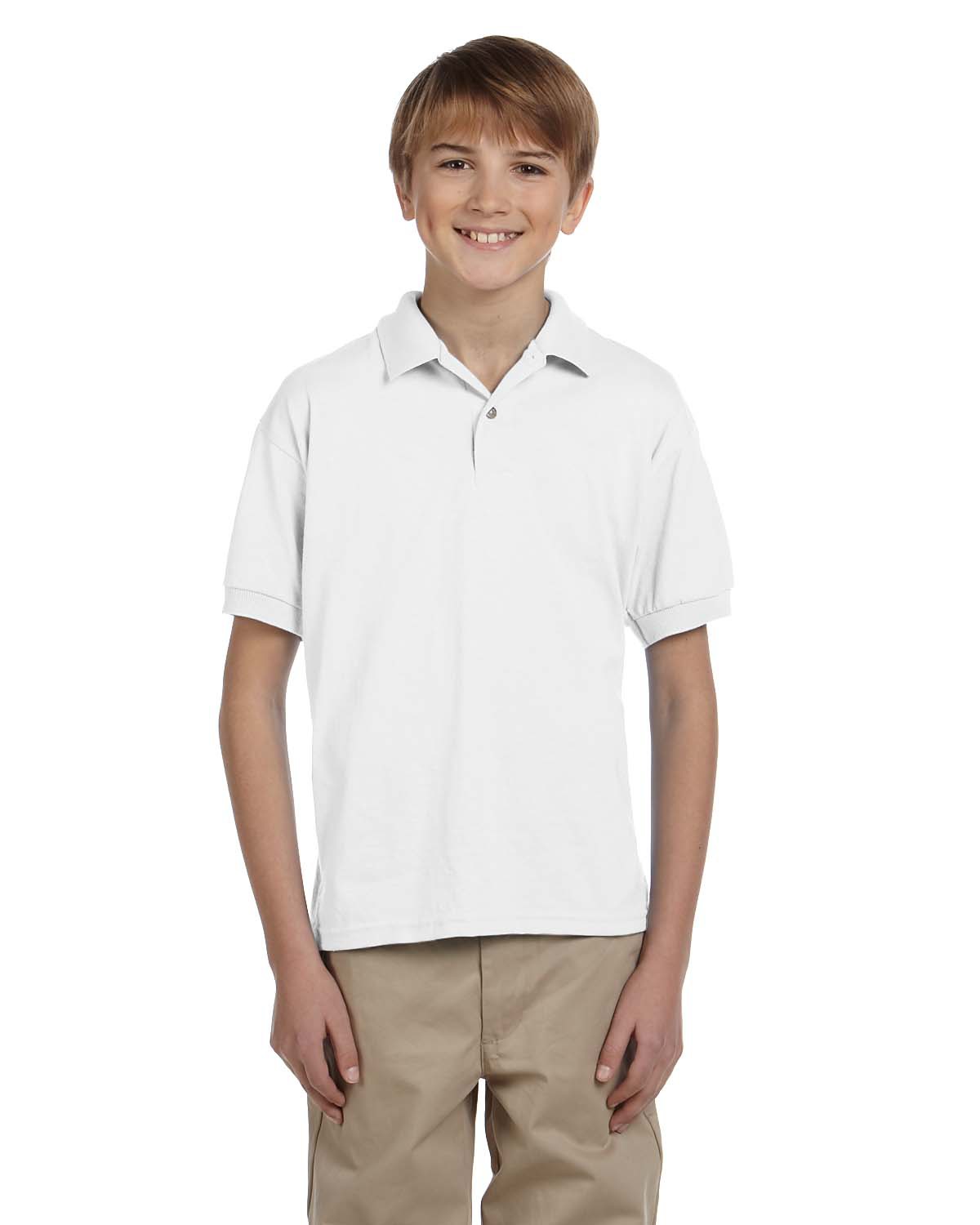 Gildan G880B Youth DryBlend Jersey Polo Shirt in White size Medium | Cotton Polyester G8800B, 8800B