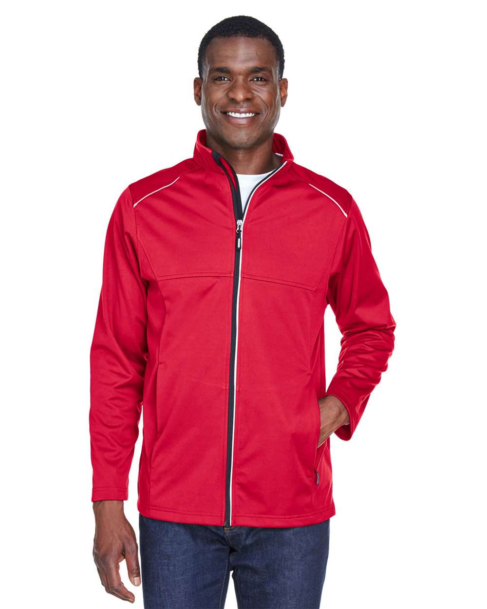 CORE365 CE708 Men's Techno Lite Three-Layer Knit Tech-Shell Jacket in Classic Red size Large | Polyester