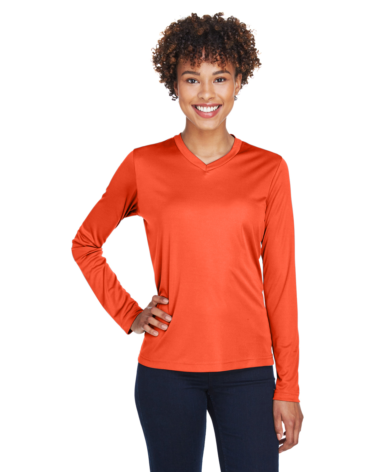 Team 365 TT11WL Women's Zone Performance Long-Sleeve T-Shirt in Sport Orange size 2XL | Polyester