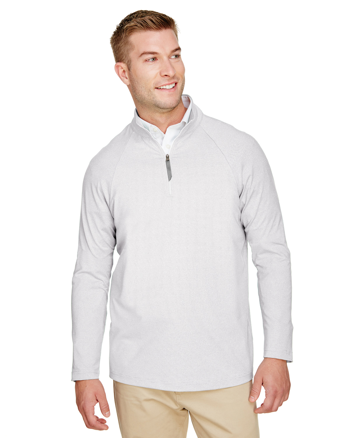 Devon & Jones DG480 CrownLux Performance Men's Clubhouse Micro-Stripe Quarter-Zip T-Shirt in Silver size XL | Polyester/Spandex Blend