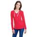 LAT LA3538 Women's Long Sleeve Fine Jersey Lace-Up T-Shirt in Vintage Red/White size Medium | Ringspun Cotton 3538