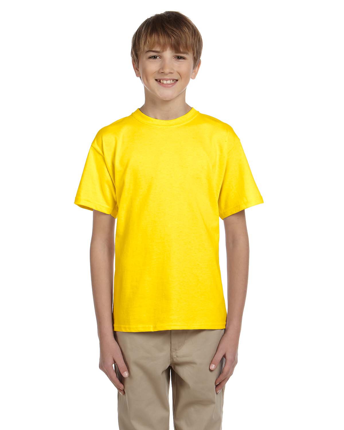 Hanes 5370 Youth EcoSmart T-Shirt in Yellow size XS | Cotton Polyester - Hanes