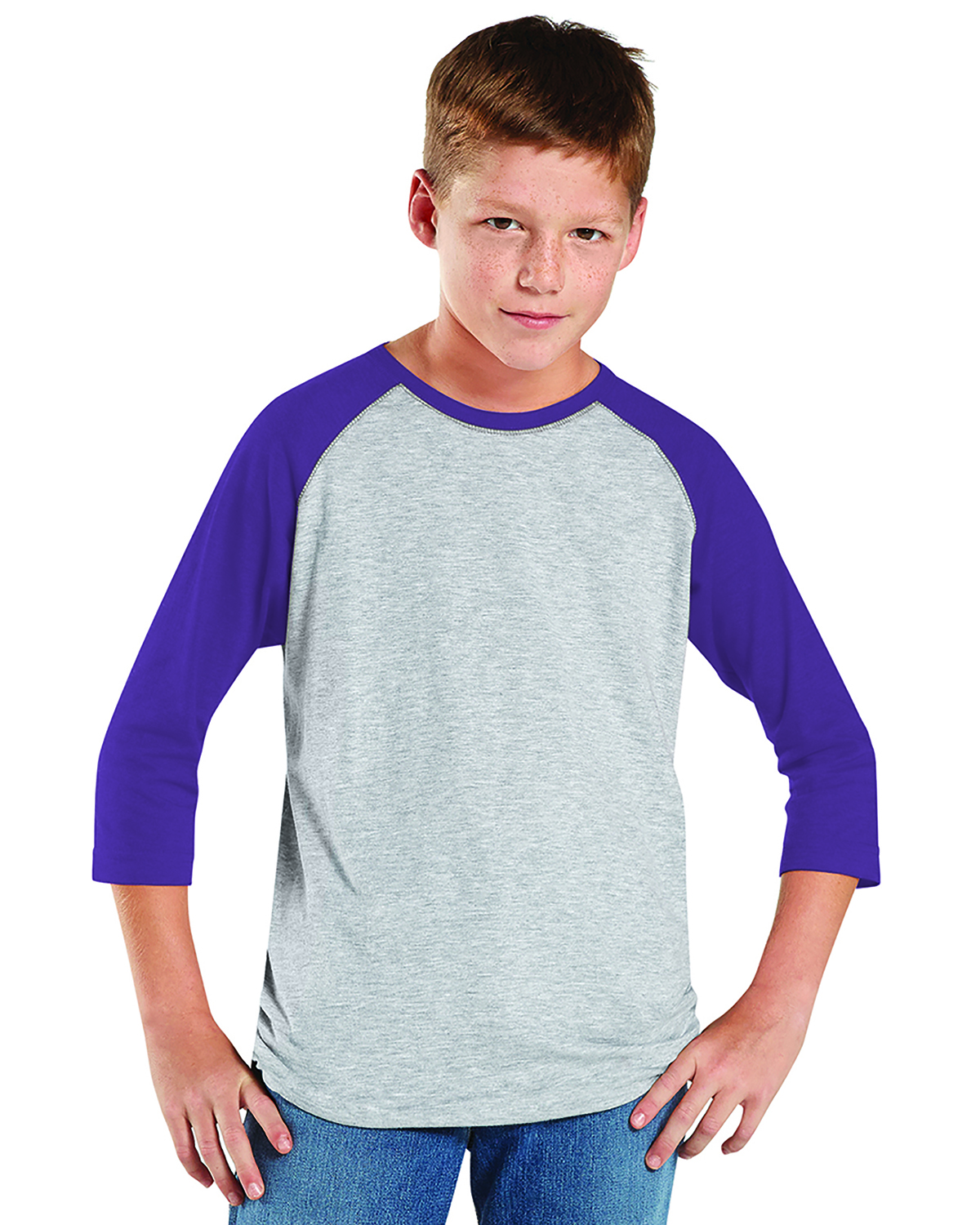 LAT 6130 Youth Baseball Top in Vintage Heather/Vintage Purple size Large | Ringspun Cotton LA6130