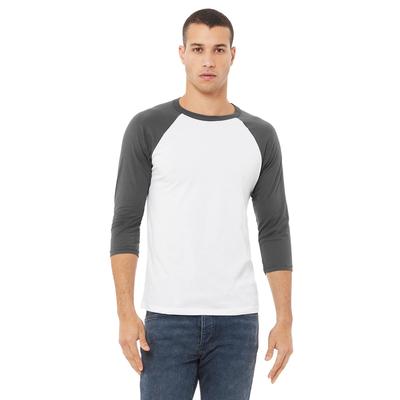 Bella + Canvas 3200 3/4-Sleeve Baseball T-Shirt in White/Asphalt size Small | Triblend B3200, BC3200
