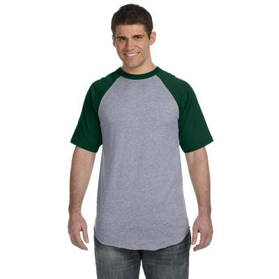 Augusta Sportswear 423 Baseball Short Sleeve Top 2.0 in Heather/Dark Green size Medium | Cotton Polyester