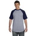 Augusta Sportswear 423 Adult Short-Sleeve Baseball Jersey T-Shirt in Heather/Navy Blue size Small | Cotton Polyester