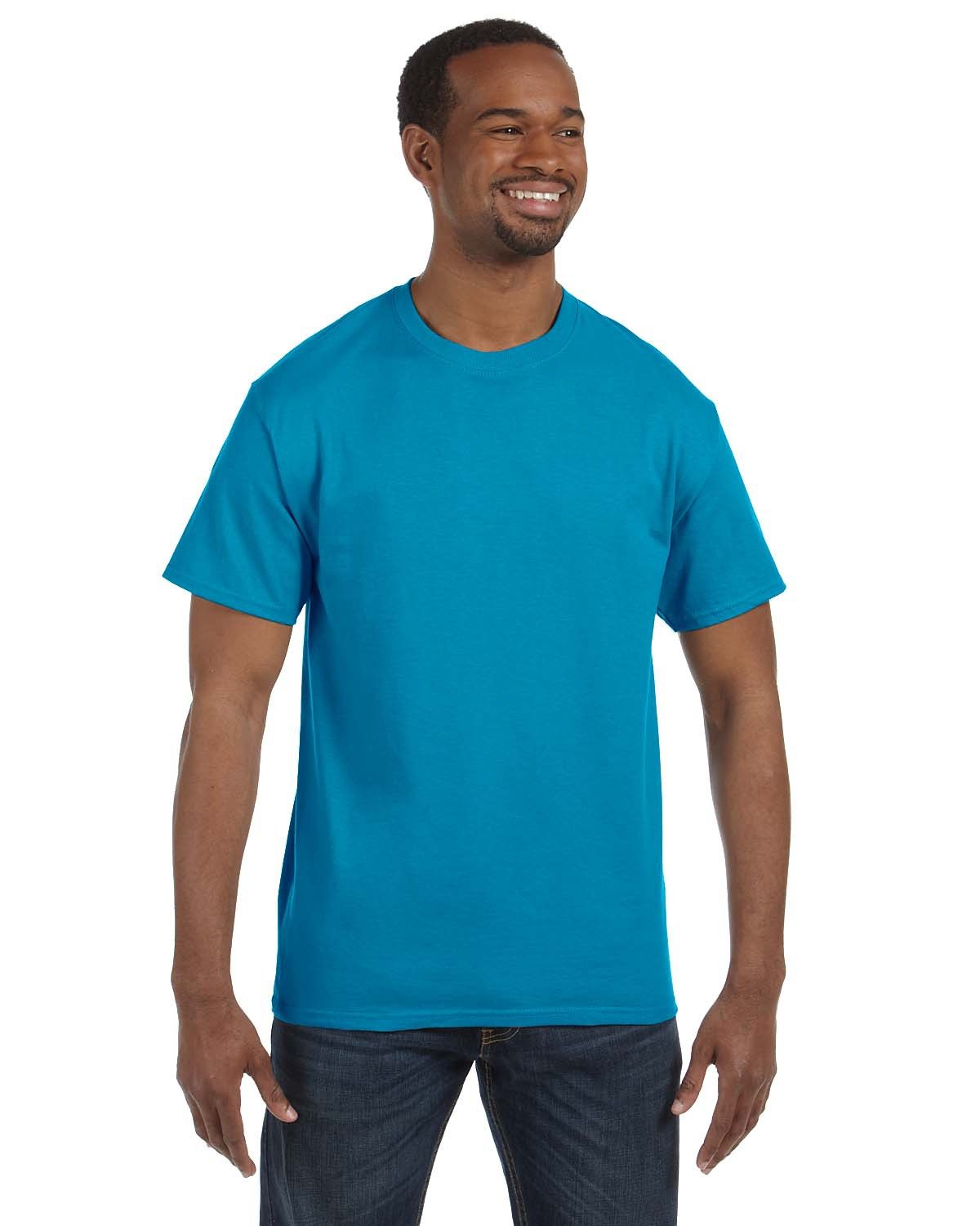 Hanes 5250T Men's Authentic-T T-Shirt in Teal size XL | Cotton 5250