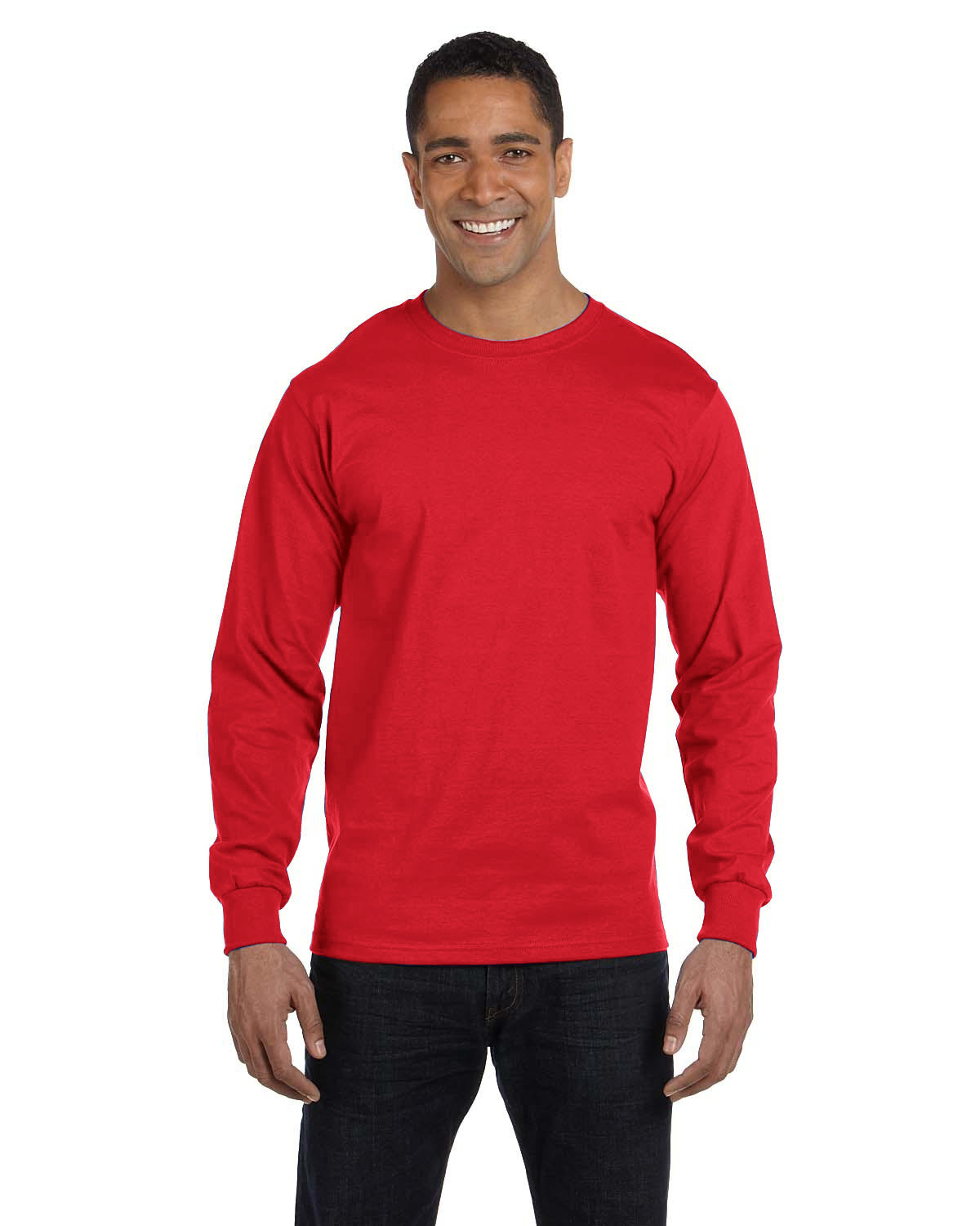 Hanes 5286 Men's 5.2 oz. ComfortSoft Cotton Long-Sleeve T-Shirt in Red size Medium