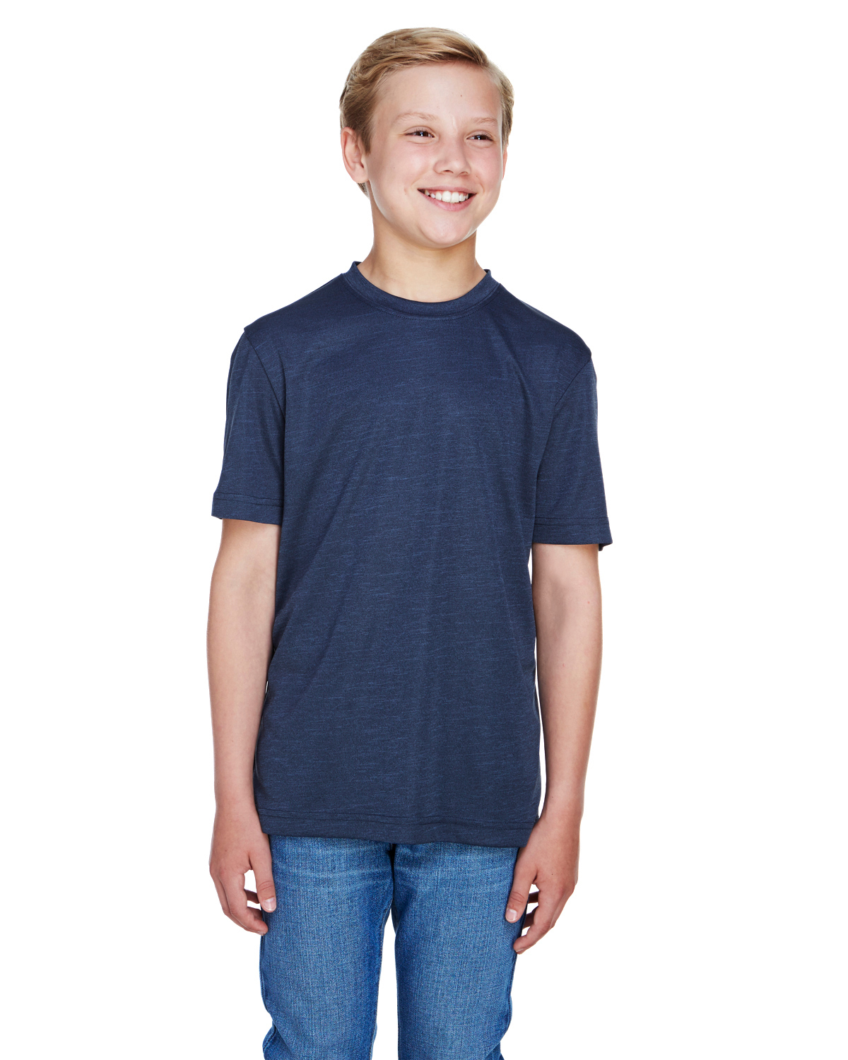 Team 365 TT11HY Youth Sonic Heather Performance T-Shirt in Sport Dark Navy Blue size XL | Polyester