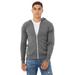 Bella + Canvas 3939 Triblend Full-Zip Lightweight Hoodie in Grey size Large | Ringspun Cotton B3939, BC3939