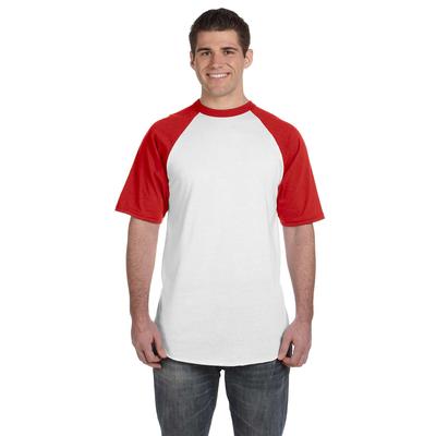 Augusta Sportswear 423 Baseball Short Sleeve Top 2.0 in White/Red size 2XL | Cotton Polyester