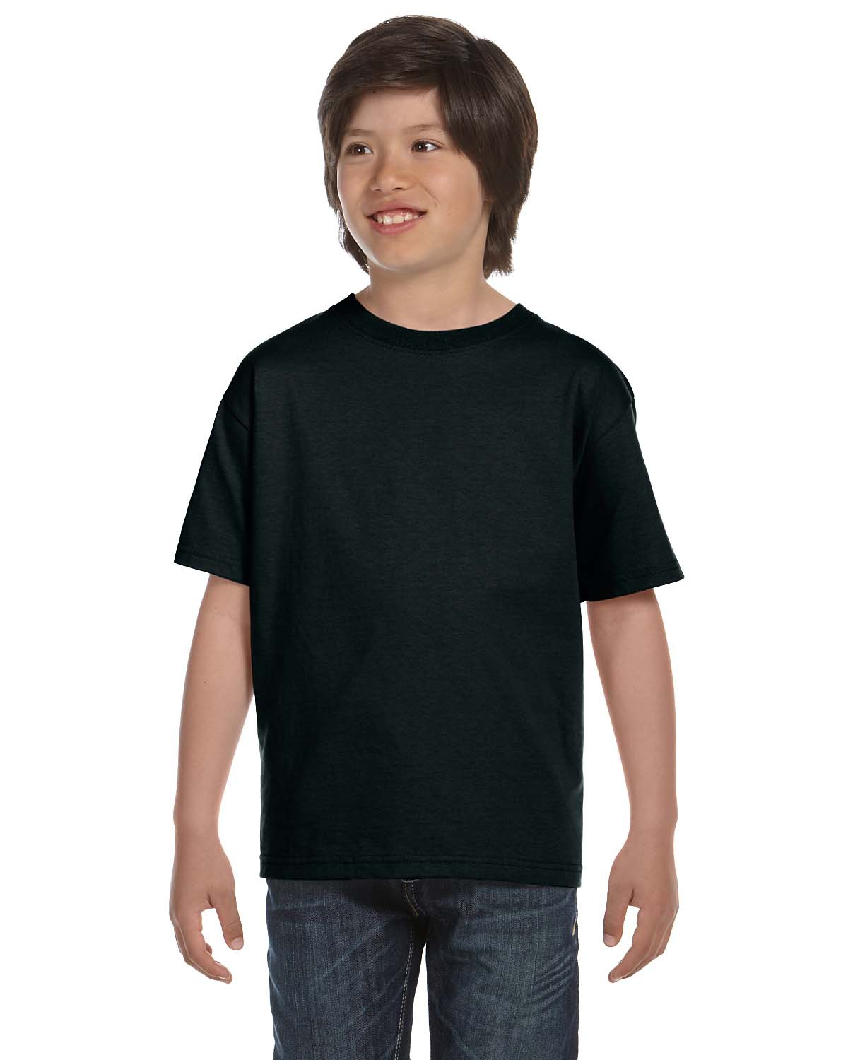 Hanes 5480 Youth Essential-T T-Shirt in Black size Medium | Cotton