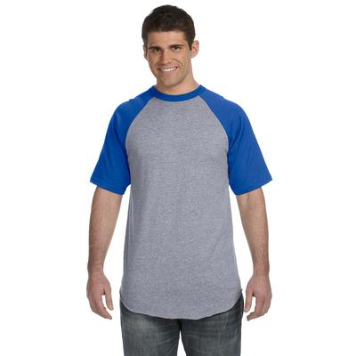 Augusta Sportswear 423 Baseball Short Sleeve Top 2.0 in Heather/Royal size Medium | Cotton Polyester