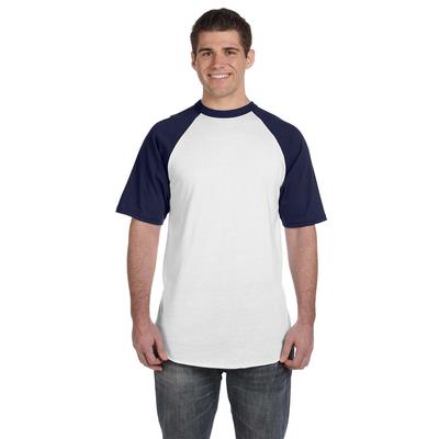 Augusta Sportswear 423 Baseball Short Sleeve Top 2.0 in White/Navy Blue size XL | Cotton Polyester