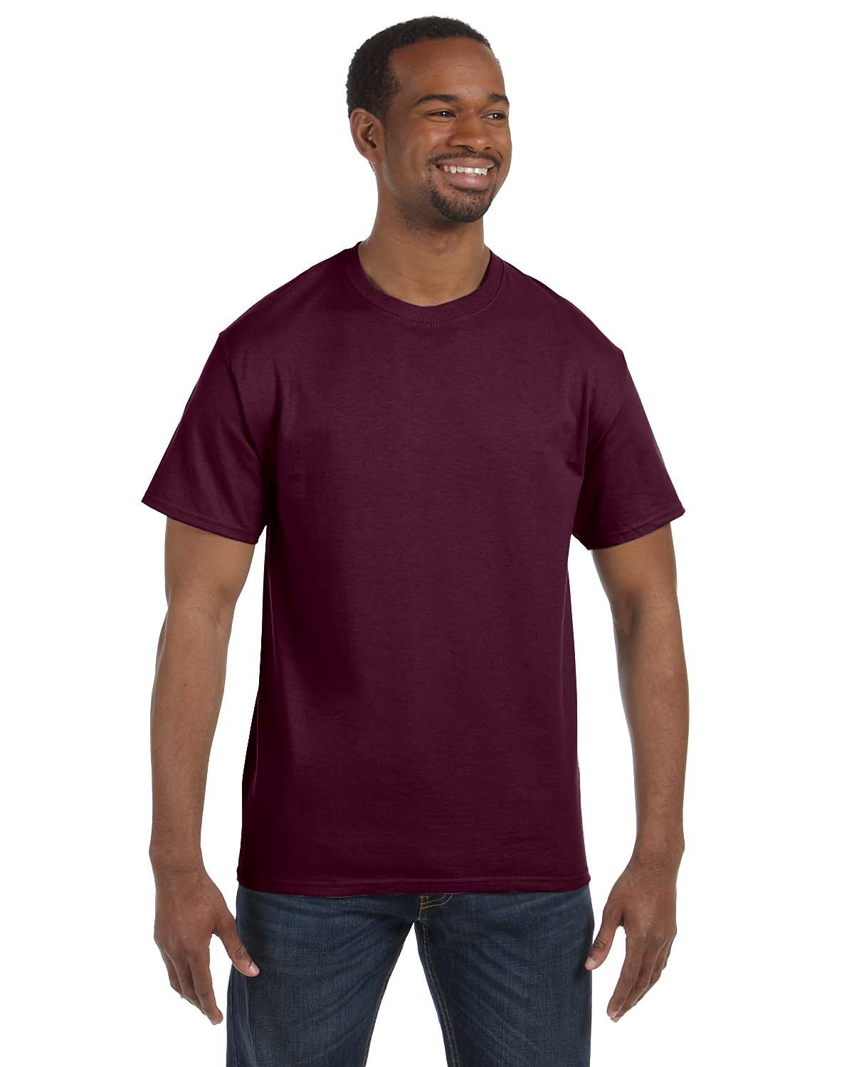 Hanes 5250T Men's Authentic-T T-Shirt in Maroon size 2XL | Cotton 5250