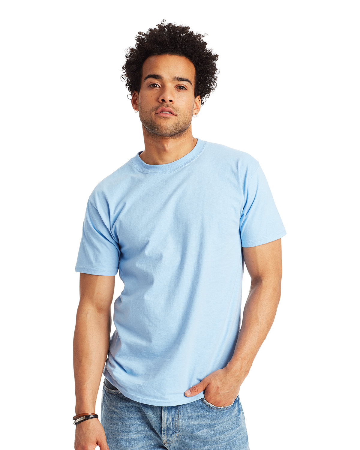 Hanes 5180 Beefy-T-Shirt - Cotton T-Shirt in Light Blue size Large | Ringspun