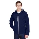North End 88166 Men's Prospect Two-Layer Fleece Bonded Soft Shell Hooded Jacket in Classic Navy Blue size 4XL