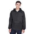 UltraClub 8925 Adult Quarter-Zip Hooded Pullover Pack-Away Jacket in Black size 3XL | Nylon
