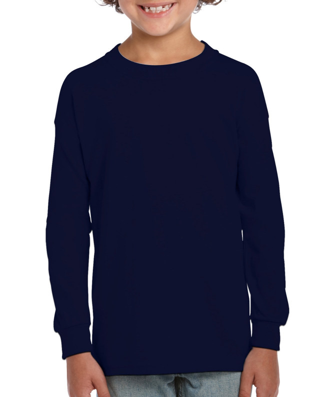 Gildan G240B Youth 99/1 6.1 Oz. L/S T Shirt in Navy Blue size Large | Cotton 2400B, G2400B
