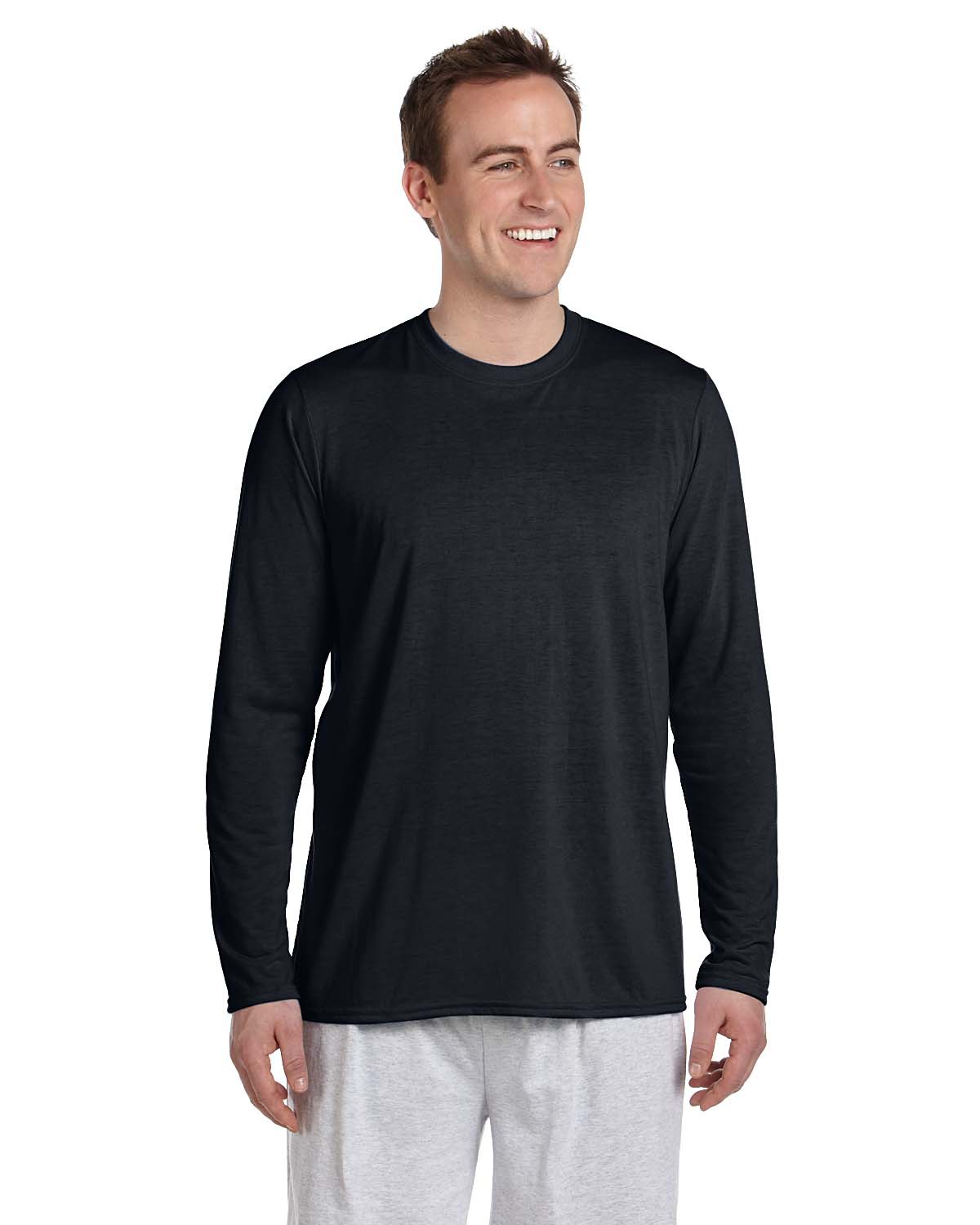 Gildan G424 Athletic Performance Long Sleeve T-Shirt in Black size XL | Polyester G42400, 42400