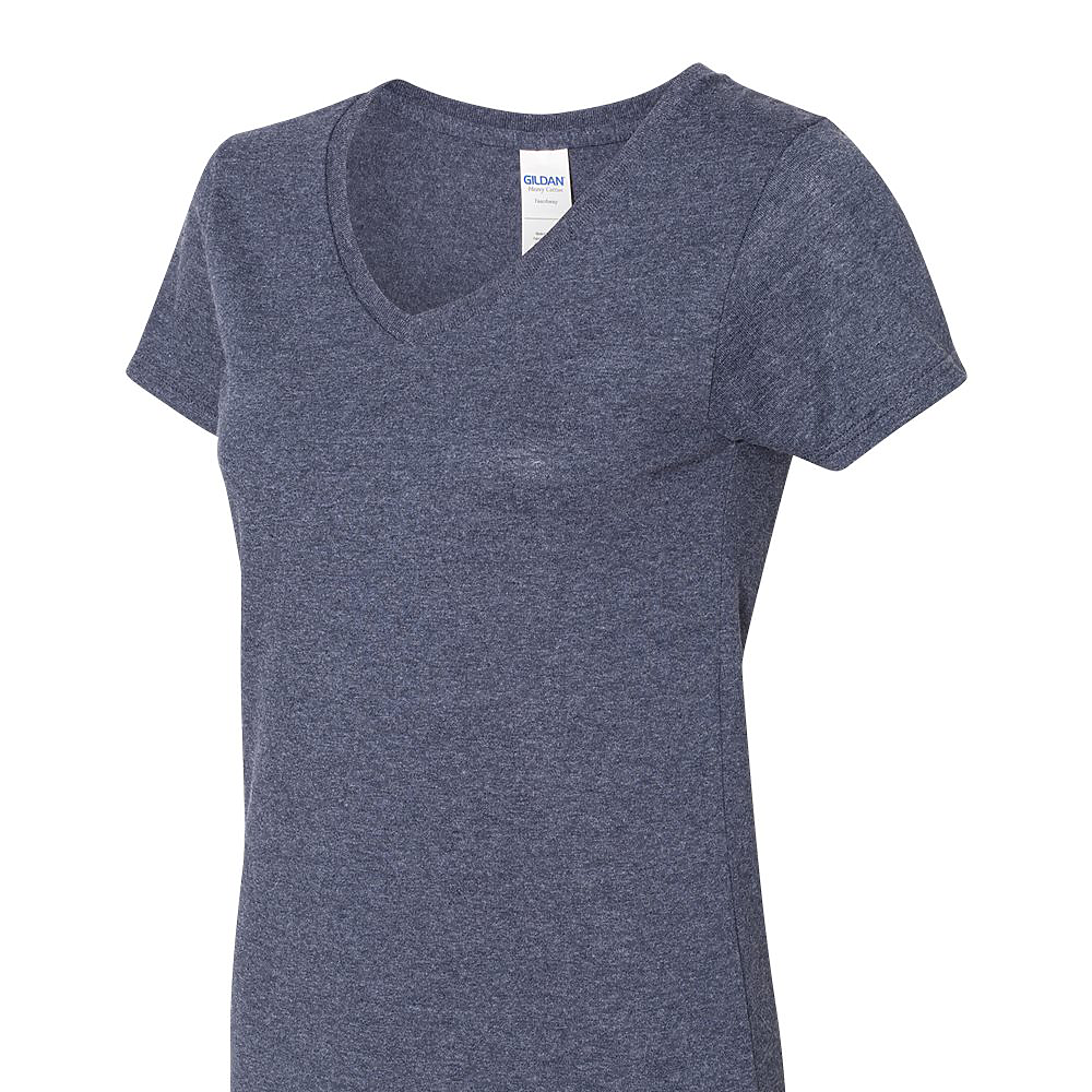 Gildan G500VL Women's Heavy Cotton V-Neck T-Shirt in Heather Navy Blue size XL 5V00L, G5V00L