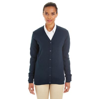 Harriton M425W Women's Pilbloc V-Neck Button Cardigan Sweater in Dark Navy Blue size XS | Acrylic Blend