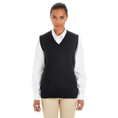 Harriton M415W Women's Pilbloc V-Neck Sweater Vest in Black size XL | Acrylic Blend