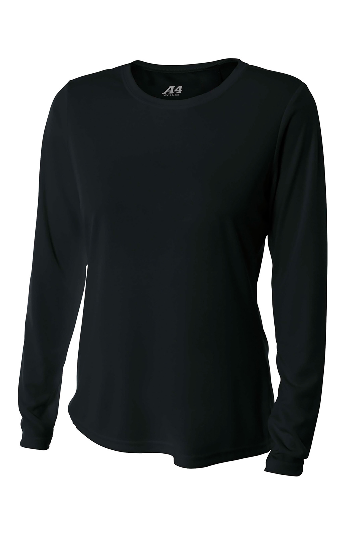 A4 NW3002 Athletic Women's Long Sleeve Cooling Performance Crew Shirt in Black size XS | Polyester A4NW3002