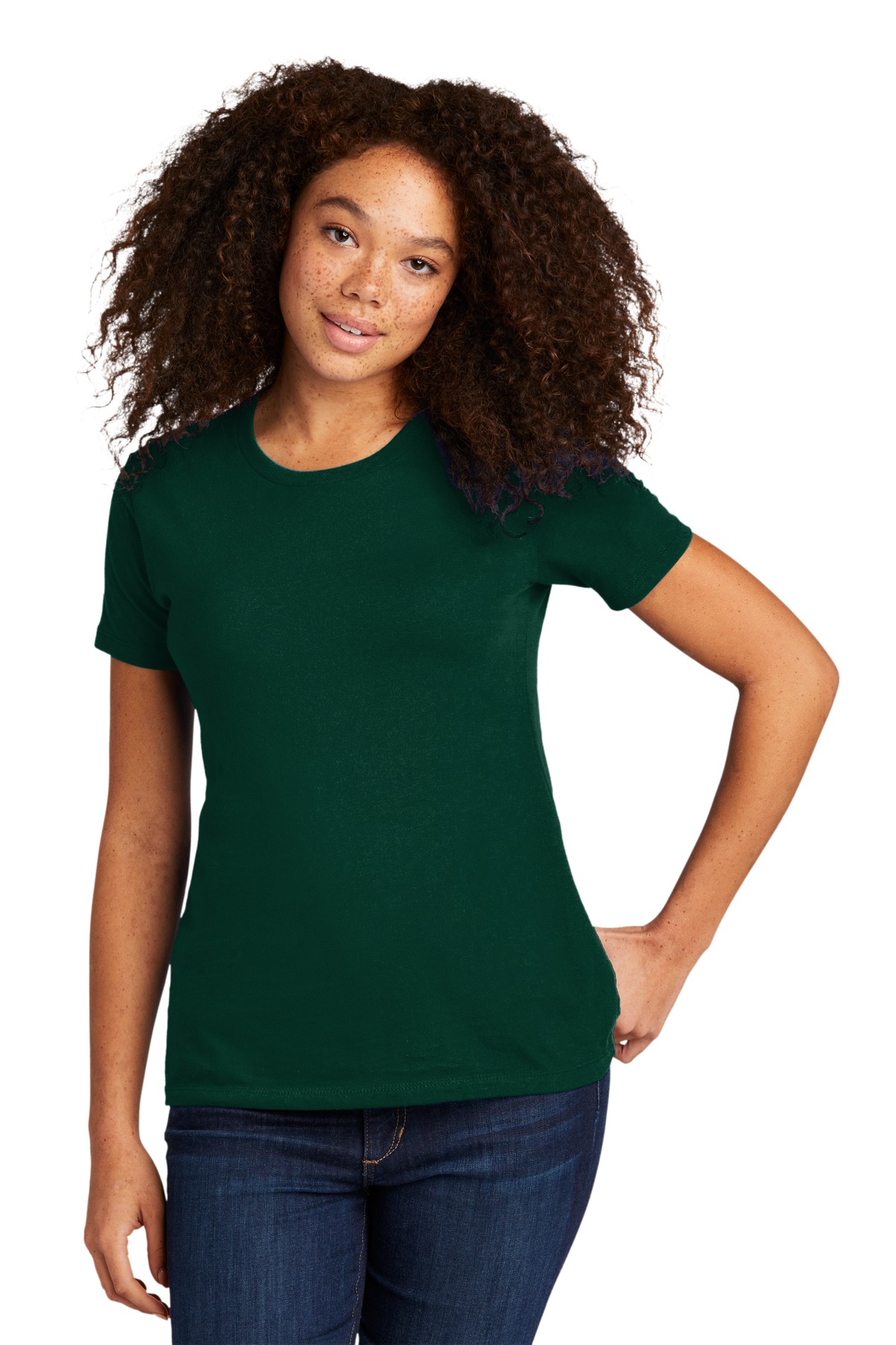 Next Level N3900 Women's Women’s Cotton T-Shirt in Forest Green size Small | combed ringspun cotton fine jersey 3900, NL3900