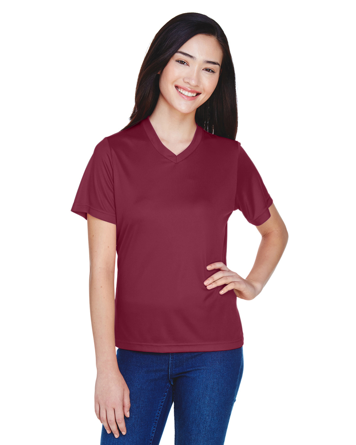 Team 365 TT11W Athletic Women's Zone Performance T-Shirt in Sport Maroon size XL | Polyester