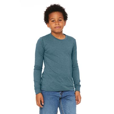 Bella + Canvas 3501Y Youth Jersey Long-Sleeve T-Shirt in Heather Deep Teal size Large | Ringspun Cotton B3501Y