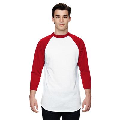 Augusta Sportswear AG4420 Athletic Baseball 3/4 Sleeve Top 2.0 in White/Red size Medium | Cotton Polyester 4420