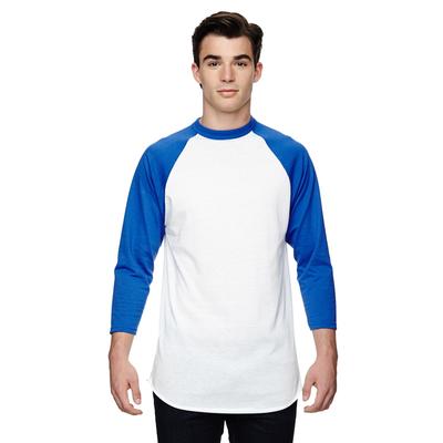 Augusta Sportswear AG4420 Athletic Baseball 3/4 Sleeve Top 2.0 in White/Royal size Medium | Cotton Polyester 4420