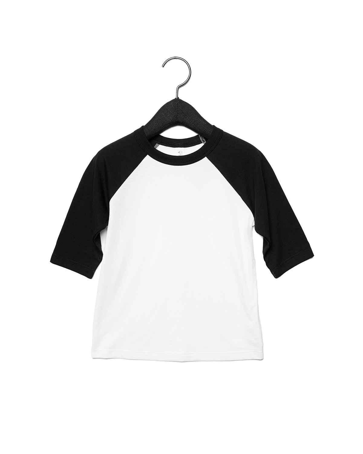 Bella + Canvas 3200T Toddler Three-Quarter Sleeve Baseball Top in White/Black size 3T | Cotton/Polyester Blend B3200T