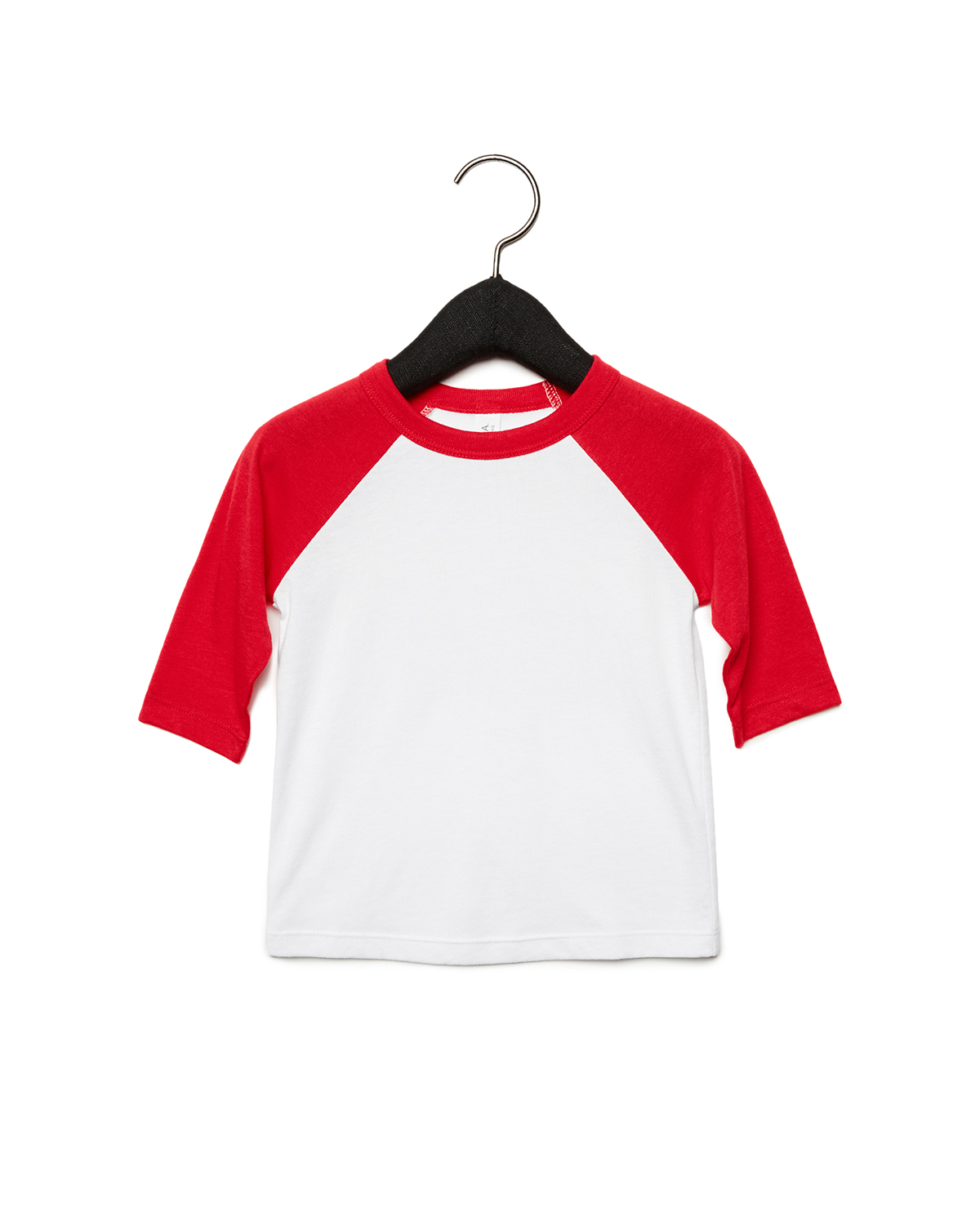 Bella + Canvas 3200T Toddler Three-Quarter Sleeve Baseball Top in White/Red size 5T | Cotton/Polyester Blend B3200T