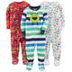 Simple Joys by Carter's Baby Jungen 3-Pack Snug Fit Footed Cotton Pajamas Pyjama-Set, Rot Feuerwehrauto/Weiß Haifische/Monster, 2 Jahre (3er Pack)